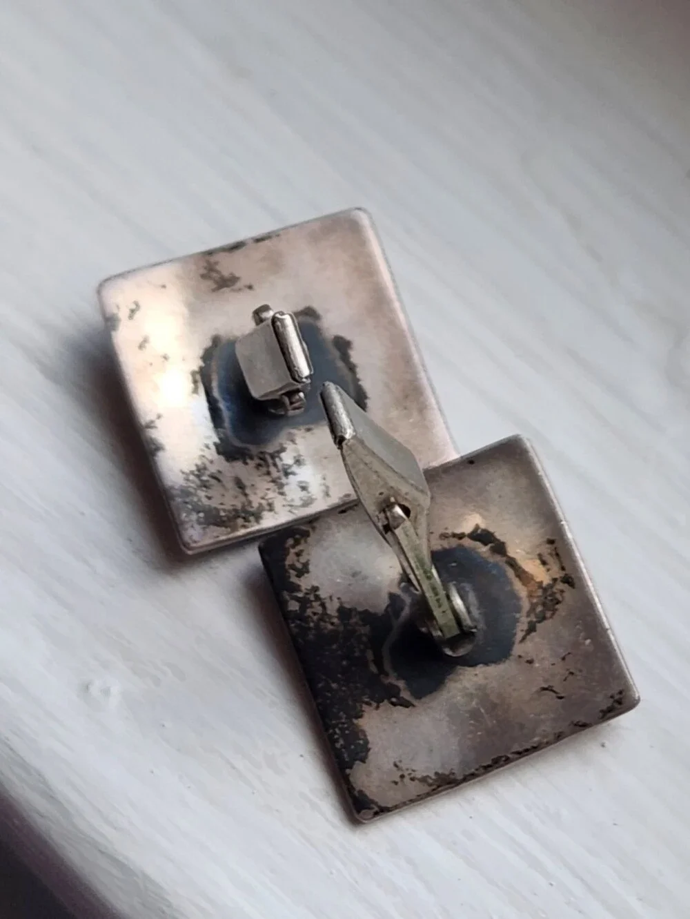 VTG STERLING SILVER TURQUOISE OVERLAY CUFFLINKS 3/4